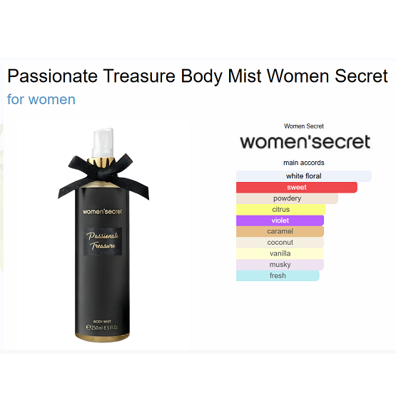 WOMEN SECRET - PASSIONATE TREASURE BODY MIST - 250ML