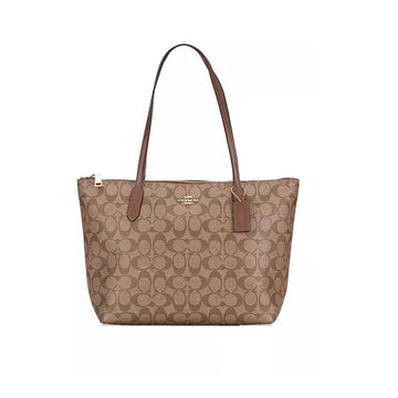 Coach - Signature Top Zip Tote Bag 4455 Khaki Saddle 2