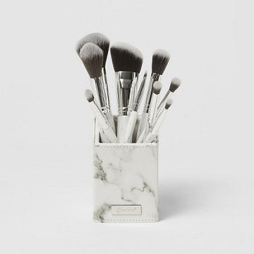 BH COSMETICS - WHITE MARBLE 9 PIECE BRUSH SET WITH ANGLED BRUSH HOLDER