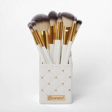 BH COSMETICS - White Studded Elegance 12 PIECE BRUSH SET WITH BRUSH HOLDER