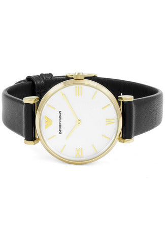 Buy Emporio Armani Women’s Quartz Black Leather Strap Mother of Pearl Dial 32mm Watch AR1910 in Pakistan