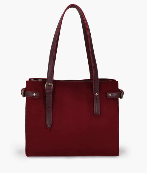 Burgundy Suede Satchel Tote Bag