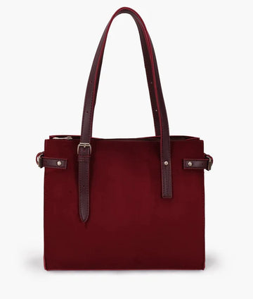 Burgundy Suede Satchel Tote Bag
