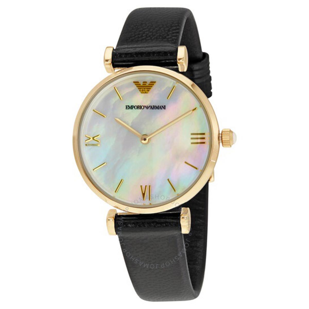 Buy Emporio Armani Women’s Quartz Black Leather Strap Mother of Pearl Dial 32mm Watch AR1910 in Pakistan