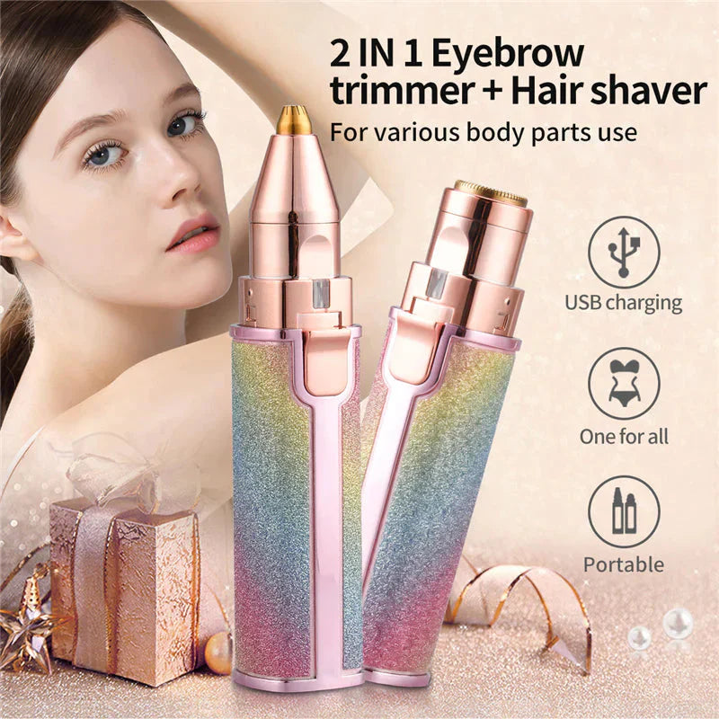 Buy Facial Beauty - 2 In 1 Rechargeable Electric Eyebrow Trimmer Body Facial Hair Removal in Pakistan