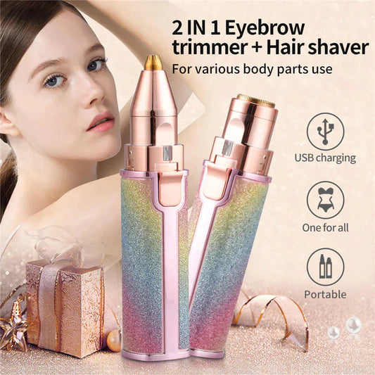 Buy Facial Beauty - 2 In 1 Rechargeable Electric Eyebrow Trimmer Body Facial Hair Removal in Pakistan