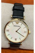 Buy Emporio Armani Women’s Quartz Black Leather Strap Mother of Pearl Dial 32mm Watch AR1910 in Pakistan