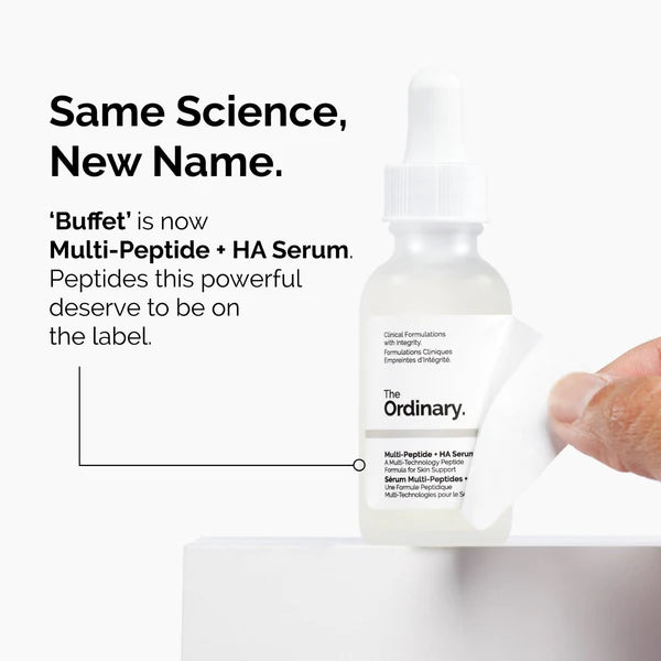 "Before and after usage of The Ordinary Buffet Serum showing smoother skin"

