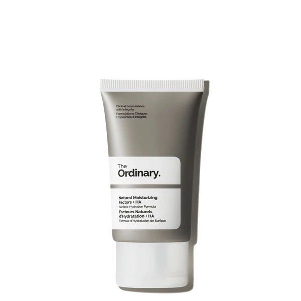 "The Ordinary Natural Moisturizing Factors + HA tube front view on a clean background"

