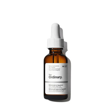 "The Ordinary Retinol 0.5% in Squalane bottle with dropper on minimal background"

